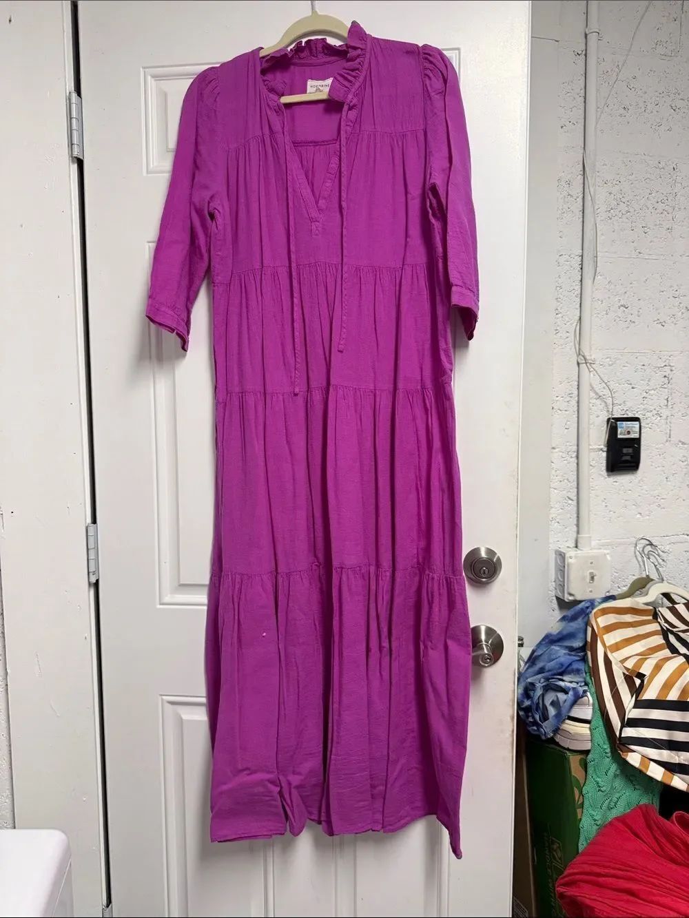HONORINE Women's Magenta Tiered Linen Maxi Dress - Size Small - NEVER WORN